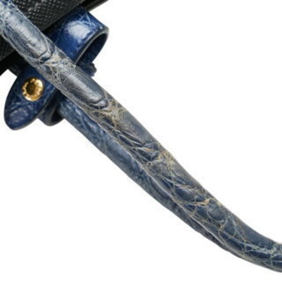 Prada Doubre Triangle Logo Plate Shoulder Bag Black Navy Blue Crocodile - Picture 5 of 10